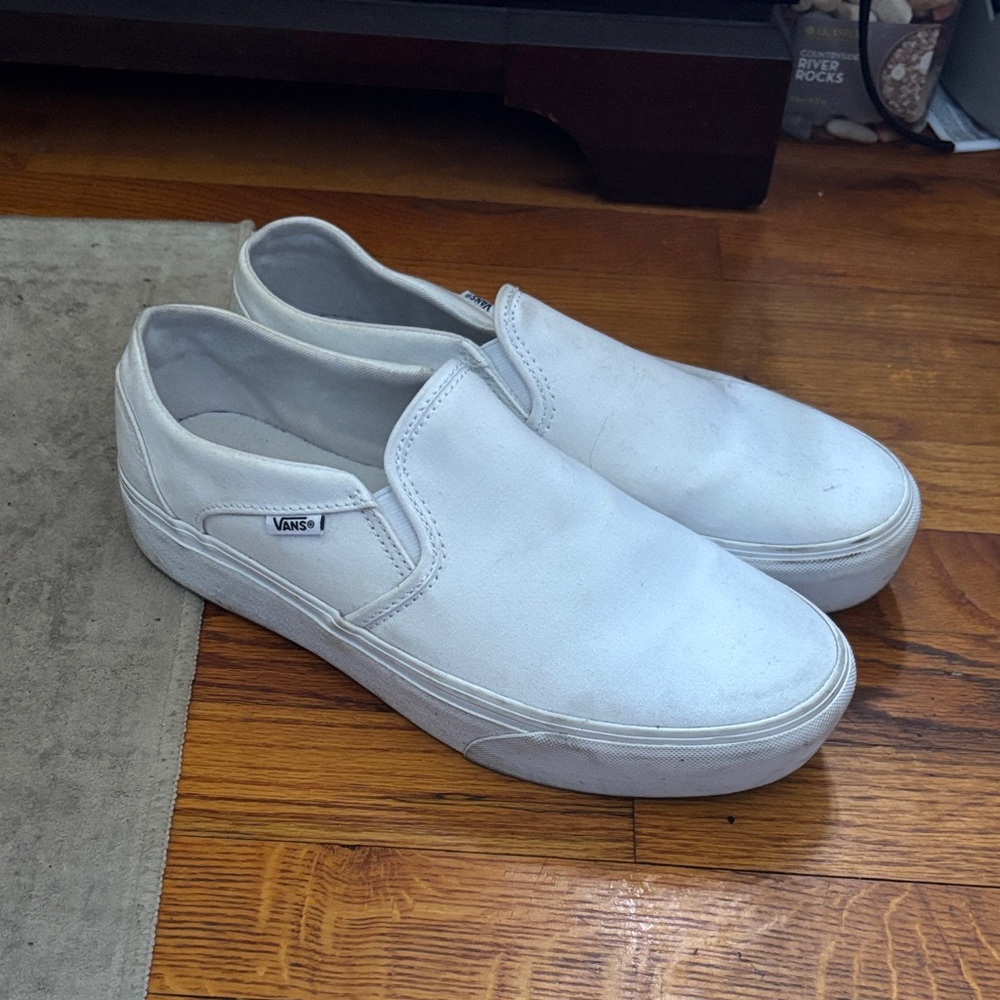 Vans Women’s Platform White Slip-On Loafers